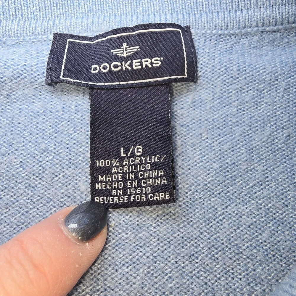 Dockers Men's Argyle Polo Sweater Blue Knit Pullover Vintage Old Money Preppy L‎